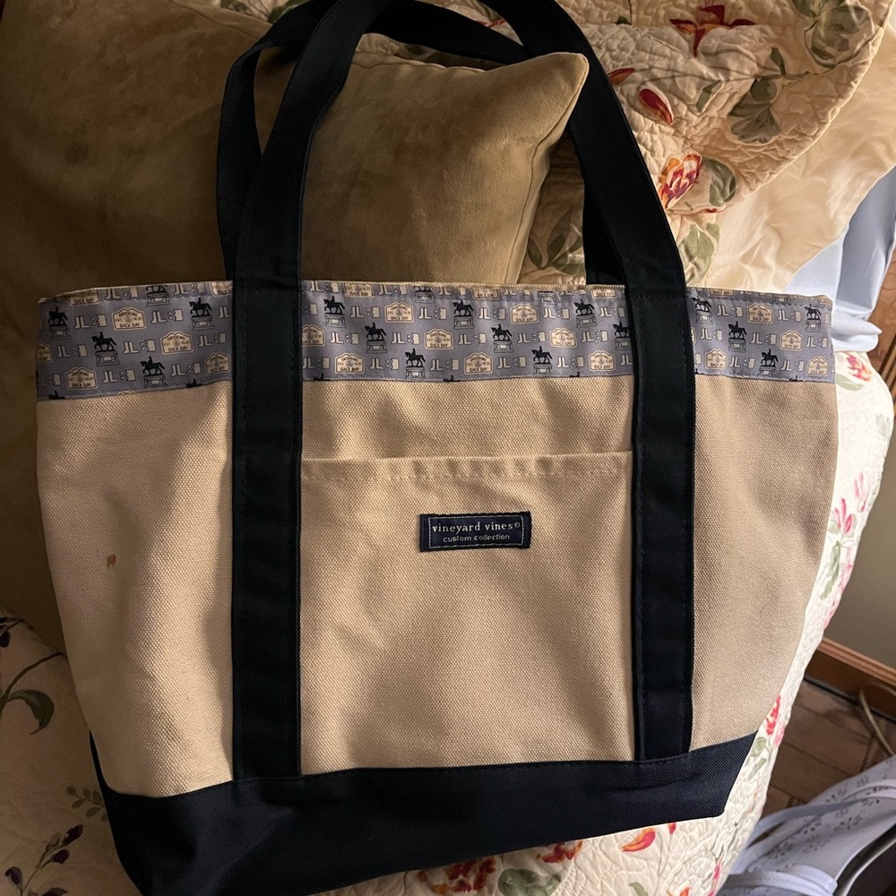 Vineyard Vines canvas tote highlighting Junior League of Boston.